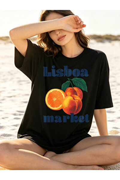 Fleck Womens T Shirts Lisboa Market Orange Fruit Graphic Summer Casual Style