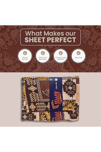 Yellow Drapes Boho Print King Size Bedsheet 108x108 Inches with Pillow Covers - 100% Cotton 800 Thread Count Double Brushed - Luxury Soft, Breathable & Easy Care Bedding Set for Home