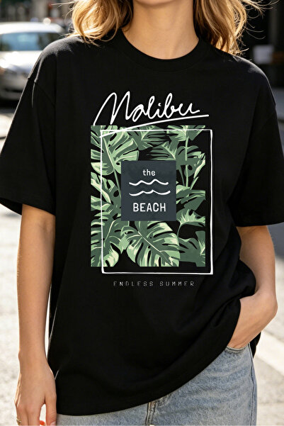Fleck تي شيرت نسائي من Malibu Beach Tropical Leaves ذو طراز صيفي كاجوال
