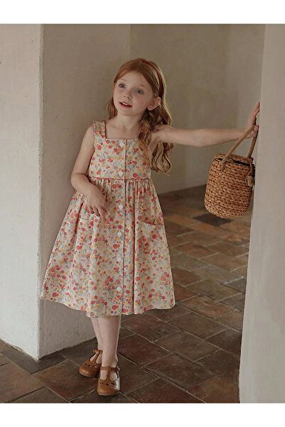 Take Two By Styli Girls All-Over Print Square Neck Sleeveless Dress
