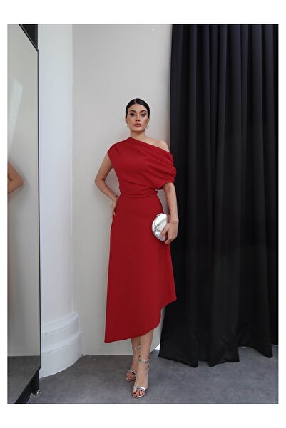 ESRAHELVACI Draped Degaje Collar Asymmetrical Dress