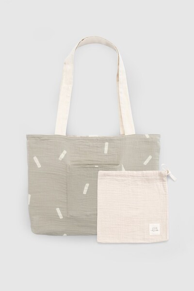 Little Gusto Organic Cotton Muslin Beach Bag Set Green