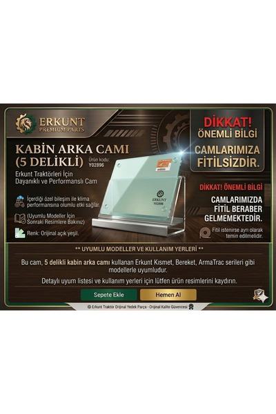 ERKUNT TRAKTÖR KABİN ARKA CAMI(5 DELİKLİ)