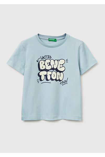 United Colors of Benetton Μπλουζάκι για αγόρια Ice Blue με στρογγυλή λαιμόκοψ...