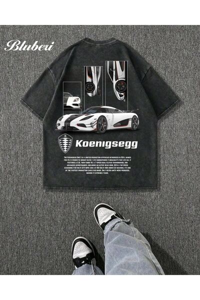 LAND MODA Koenigsegg Baskılı Oversize Tişört – Unisex Premium Pamuk