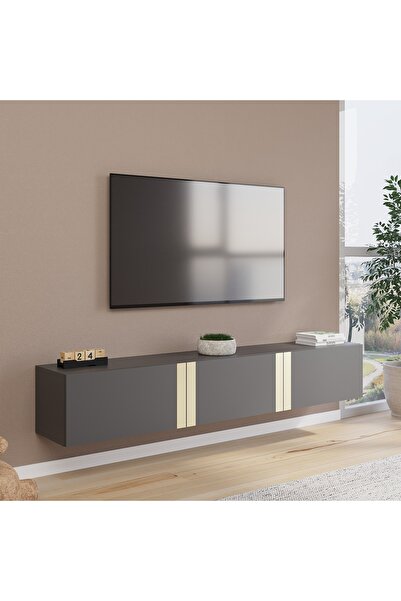 Nilah Nova Modern Duvara Monte TV Sehpası 180 cm Antrasit Gold