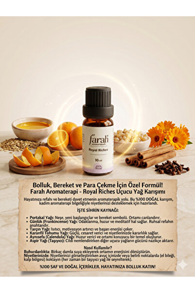 Farah Aromaterapi Royal Riches Bolluk Bereket ve Para Enerjisi %100 Doğal Uçu...