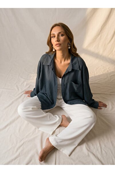 Passion Moda Evi Düşük Omuz Tencel Kumaş Gömlek