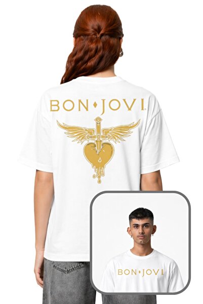Fuddy Moda Μπλουζάκι Unisex με στάμπα στην πλάτη με λογότυπο Bon Jovi, Υπερμε...