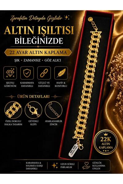ASYAHOMETECH 22 Ayar Altın Kaplama Kalın Halka Zincir Bileklik – Premium Göst...