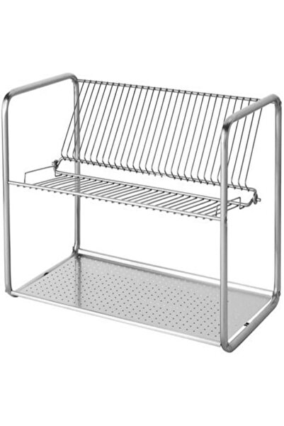 AyrStore 2 Katlı Bulaşık Sepeti Paslanmaz Çelik Bulaşıklık 27x50 cm