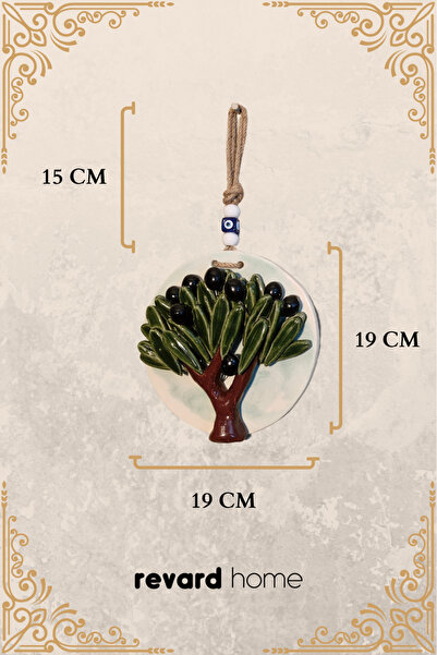 Revard Home Nazar Boncuklu Doğal Zeytin Ağaçlı Seramik El Yapımı Dekoratif Duvar Süsü Eşyası 19X19 CM