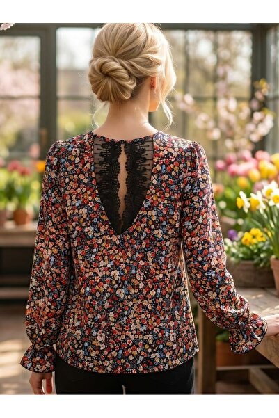 Iuliashop Bluză florală neagră Jara de damă - M