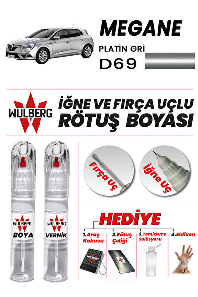 Wulberg Renault Megane Platin Gri D69 Rötuş Boya 25 ml + Vernik İğne & Fırça ...