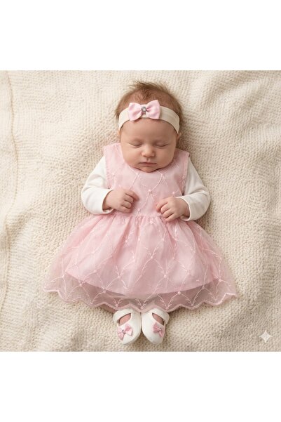 KIZ BEBEK MEVLUTLUK SET PEMBE DAL DESEN TULLU KURDELELI