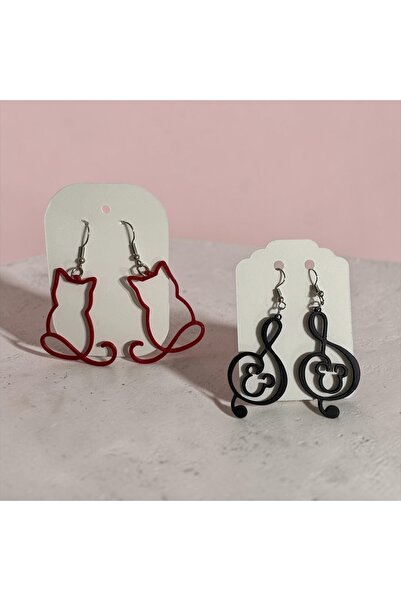 Major Hobi Cat and Left Hand Switch Figured Earring Set - Minimalist Music an...