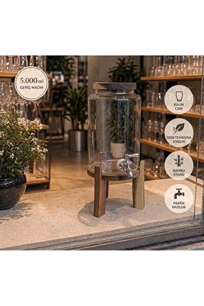 Bambu Mien Kitchenware Cam İçecek Sebili – Standlı & Pratik Musluklu