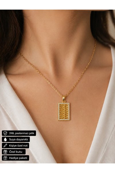 HER ŞEY NOTA www.herseynota.com Gold Abacus Figured Women's Necklace 316L Sta...