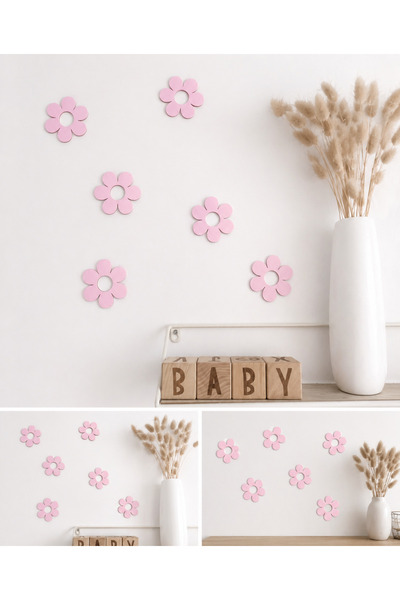 Zyphera Desing Şirin Ahşap Papatyalar Çocuk ve Bebek Odası Aksesuarı , 6 LI P...