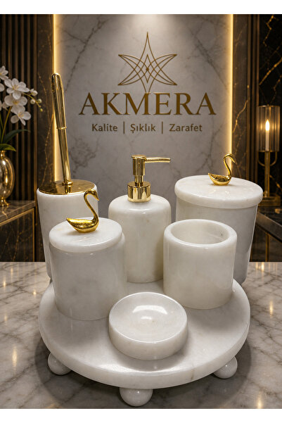 Akmera Home Mermer Top Ayaklı Standlı 7 Parça Lüks Banyo Seti