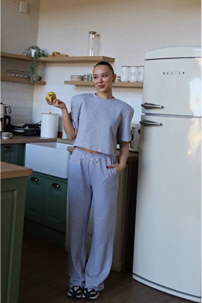 Noi Belis Basic Crop Padded Short Sleeve Knitted Top and Bottom Set Ss26Au0003