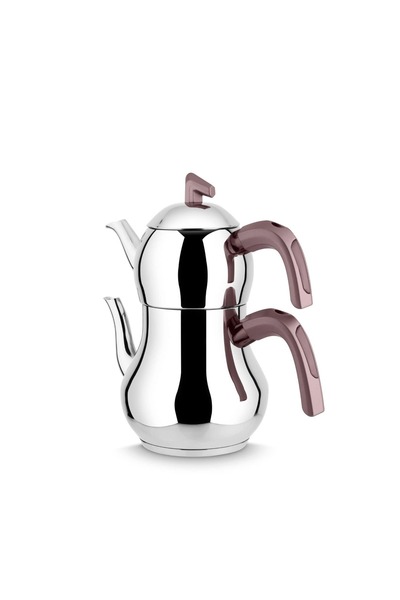 Lines Şahmeran Medium Size Soft Handle Steel Teapot - Rose