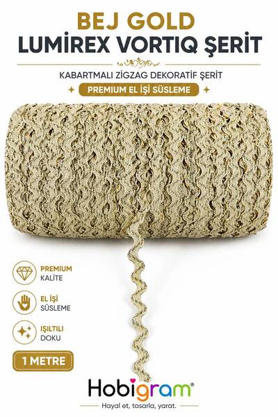 Hobigram Bej Gold Lumirex Vortiq Kabartmalı Zigzag Dekoratif Şerit – Premium ...