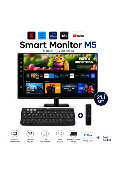 Samsung 27 İnç Akıllı Monitör Full HD Dahili Hoparlörlü Tizen Smart TV Wi-Fi ...
