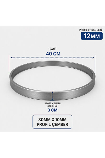 Home 40 cm Çapında 30x10 Profil Metal Çember – Epoksi, Sehpa, Hobi ve Dekorat...