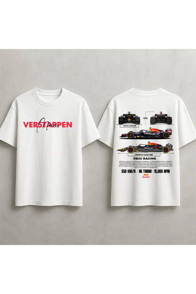 STİL-X Max Verstappen Formula 1 Baskılı Unisex %100 Pamuklu Oversize T-shirt