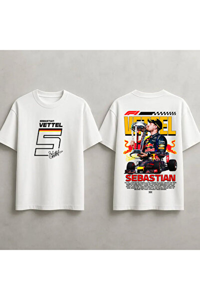 STİL-X Sebastian Vettel Formula 1 Baskılı Unisex %100 Pamuklu Oversize T-shirt
