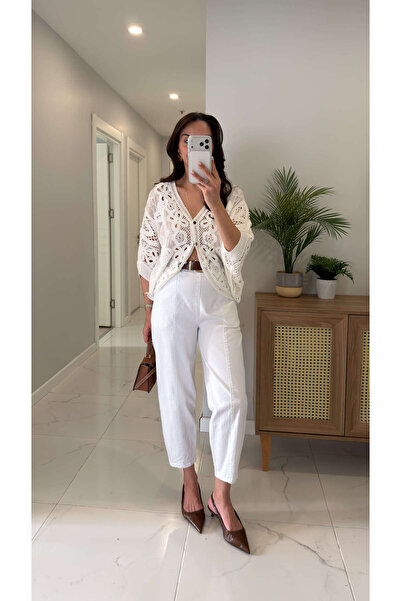 BİRCANÇİL Riaa White Elastic Waist Trousers