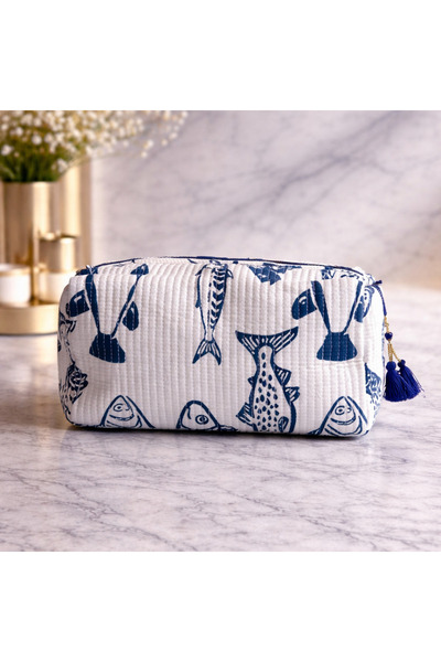 Tohfa Luxe Fish Handmade Block Printed Pouch - Large