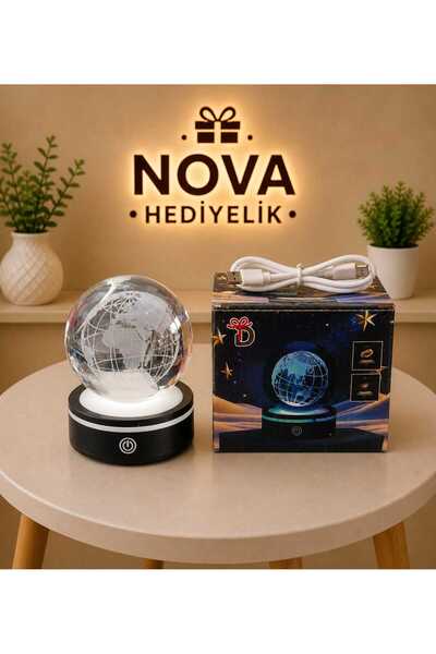 NovaHediyelik 3D Dönen Kristal Küre Dünya LED Işıklı – Renk değiştiren ışıklı...