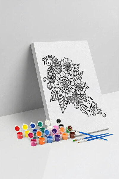 Tabdiko Çiçek Desenli Mandala Tuval Boyama Seti 40x50 cm