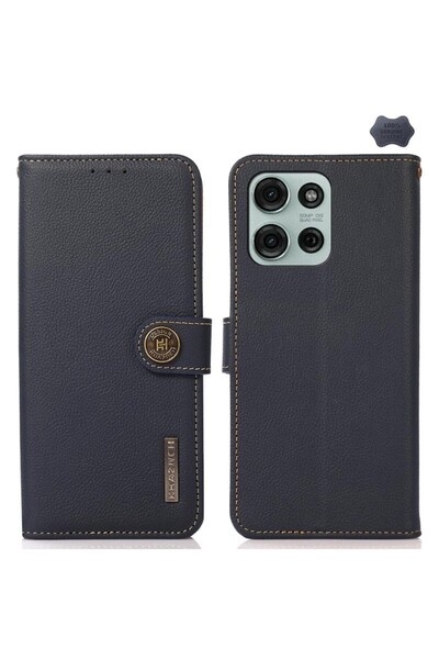 KHAZNEH Custer Leather Θήκη Πορτοφόλι Blue (Motorola Moto G75 5G)