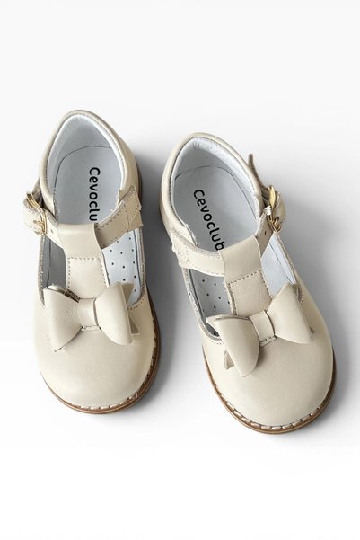 Cevoclub kids Genuine Leather Orthopedic Children's Shoes Beige Cv-489