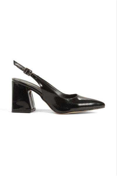 Y ESMA Black Patent Leather Pointed Toe Open Back 7 cm Covered Heel New Season