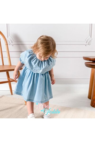 MiniVestito فستان من الدنيم مطرز على ياقة القميص