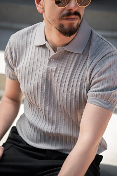 VOA Polo Yaka T-Shirt Gri Regular Fit Şık ve Rahat tasarım Klasik ve Spor Giyim