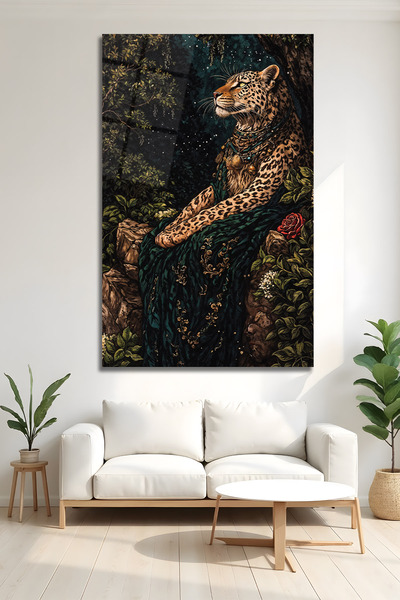 AltmışAltı Modern Lüks Egzotik Leopar ve Zümrüt Yeşil Detaylı Salon Ofis Hedi...