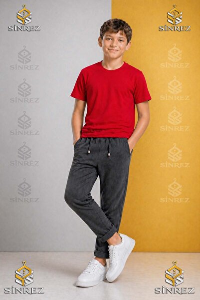 SİNREZ Pantaloni uni pentru băieți 4.MDL cu talie elastică din Lycra, stil cu...