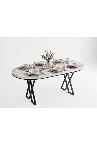 EDMONDA EV AKSESUAR NİL SERİSİ 6 KİŞİLİK SİYAH METAL AYAK 80*165 YEMEK MASASI...