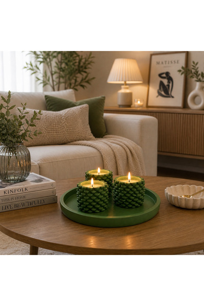 BUBUHOMEDECOR 3’lü Tabaklı Şamdanlık veya Mumluk Açık Yeşil