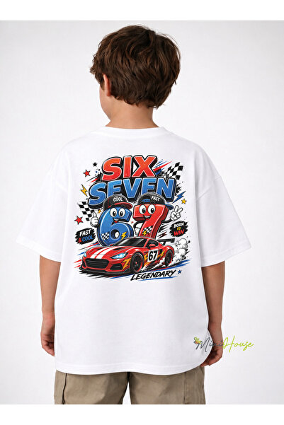 MiniHouse 67 SIX SEVEN Tricou supradimensionat cu imprimeu auto față și spate