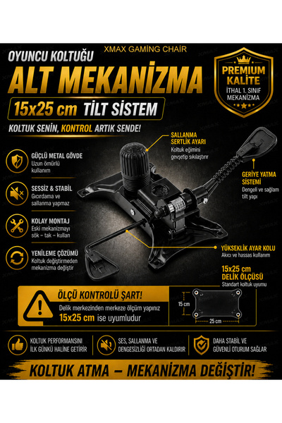 XMAX Oyuncu Koltuğu Mekanizması 15x25 cm Alt Mekanizma – İthal 1. Sınıf Tilt ...
