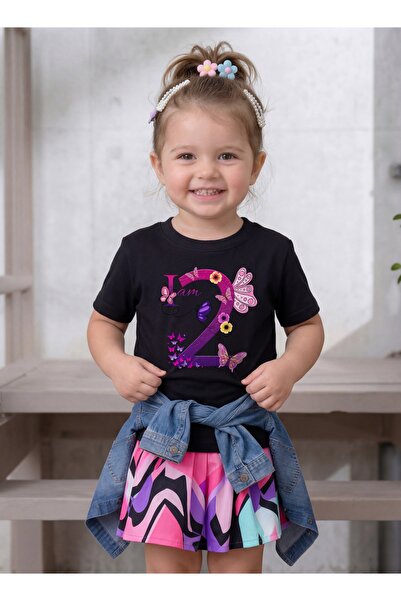 Funkaar Birthday Girl, 2nd Year Butterfly Birthday Graphic Print T-Shirt
