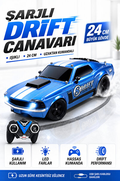 YILDIRIM OYUNCAK Uzaktan Kumandalı Şarjlı Işıklı RC Drift Araba 24cm – LED Fa...