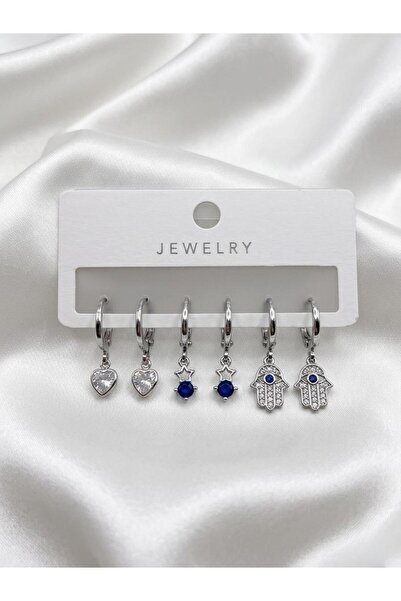 NUR TASARIM ATÖLYESİ Women's Steel Vip Anti-Tarnish 6-Piece Stone Set Earrings