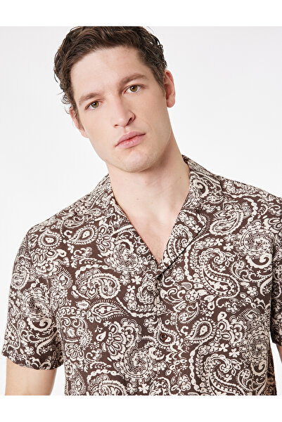 Koton Regular Fit Short Sleeve Buttoned Viscose Apaş Collar Shirt